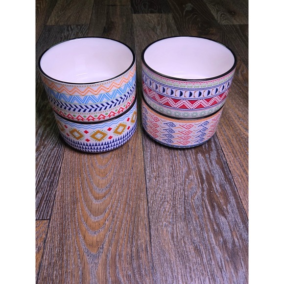 Signature Housewares Incorporated Other - Signature Housewares Stoneware Bowls Set of 4 Boho Geometric Tribal Patterns